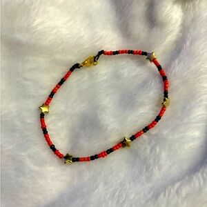 Orange and Black Star Beaded Bracelet Handmade Halloween